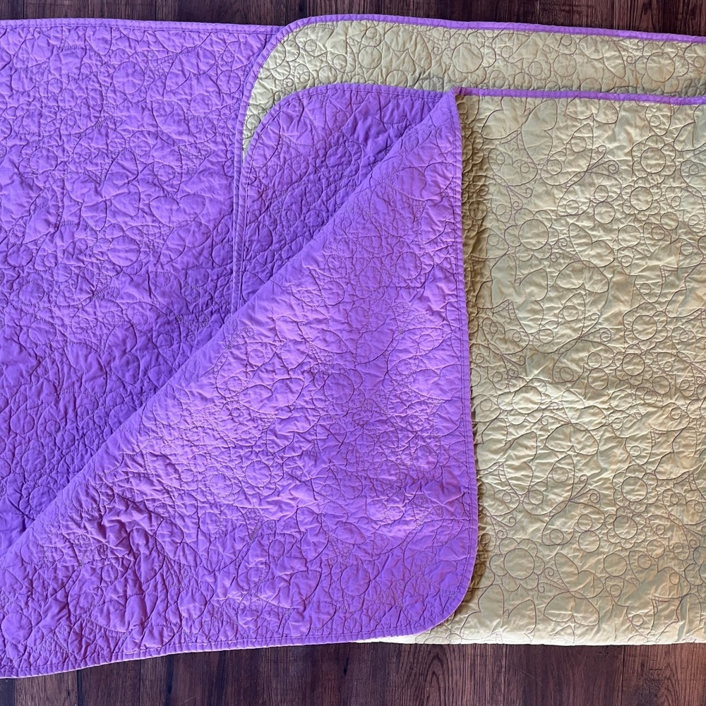 Quilt Bedding Purple & Green Butterfly Stitched Nursery Kids Size 56"x56"